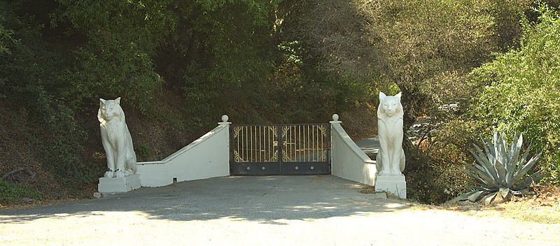 "The Cats" entry to the former estate of Charles Erskine Scott Wood and Sara Bard Field in Los Gatos, California, March, 2006. Photo by Matthew A. Voorsanger.