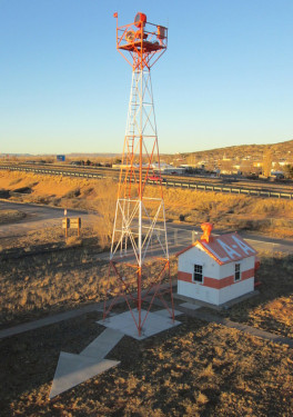 A recreation of the standard beacon tower by the Cibola County Historical Society (CCHS) Grants, New Mexico. Photo © CCHS.