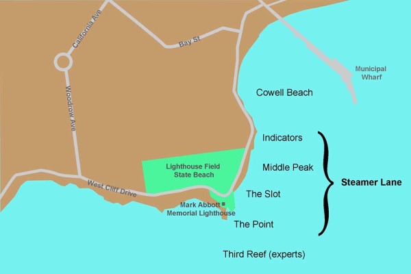 The surf zones at Steamer Lane.