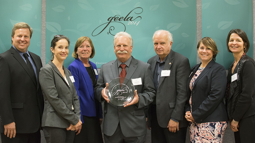 GreenWharf Partners receive GEELA award in Sacramento, January 21, 2015. From left to right: Ross Clarke and Agnes Topp (City of Santa Cruz), Donna Blitzer (UCSC), Jon Bombaci (City of Santa Cruz), Michael Isaacson (UCSC), Tiffany Wise-West(City of Santa Cruz/UCSC), Julia Gaudinski (Mobile Ranger).