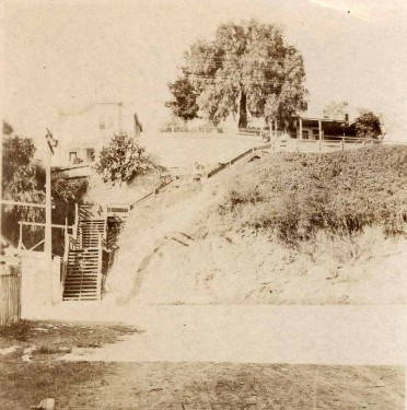School Street stairs as they were circa 1860s. Elihu Anthony’s house is visible on the left. Photo courtesy of the Santa Cruz Museum of Art and History.