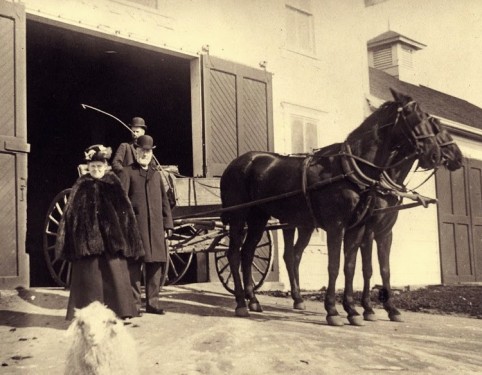 Henry Cowell and his wife Harriet in front of the Carriage house, late 1800s. Courtesy Special Collections, McHenry Library, UCSC 
