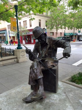Tom Scribner Statue, 1978, Pacific Avenue at Locust Street. Photo courtesy of the Santa Cruz Historical Commission.