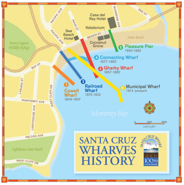Map of the wharves of Santa Cruz. Image: Courtesy of the City of Santa Cruz and based on work by Frank Perry and colleagues.