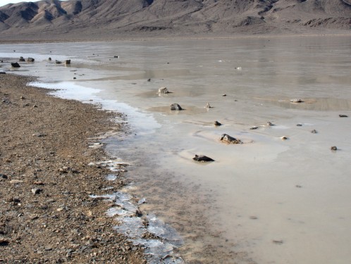 These stones, surrounded by ice, continue their journeys. Thanks to Ralph Lorenz for the photo!  RacetrackPlaya.org.