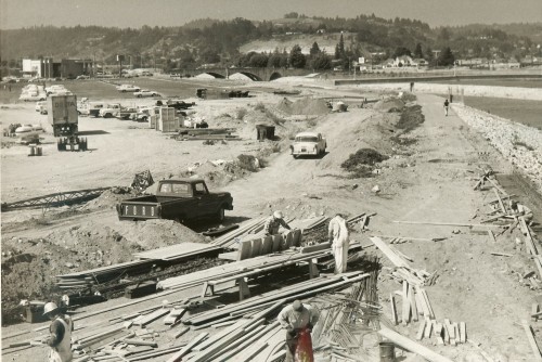 Levee construction officially ended in 1959. There was a lot of controversy on whether the levees were necessary and people still debate over the correct innovations for flood control today. Photo courtesy and © of City of Santa Cruz Economic Development Department.