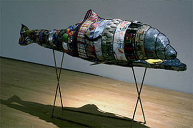 The Suitcase. The sculpture is made of items ranging from drinking straws to motor oil containers that flow through the urban catch basins to the beaches following rainstorms. Image: Kim Abeles