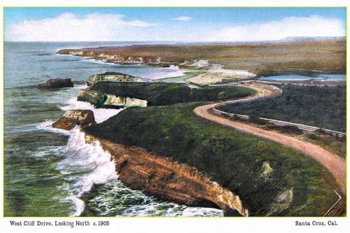 Swanton Beach Park in 1905. Today the area in the center of the postcard is Natural Bridges State Beach. Image: From the collection of Mike Patanaude