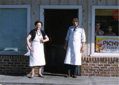 Tom and Lenore Becker in front of the Marianne’s Ice Cream Shop circa 1947. Image: Charlie Wilcox. 