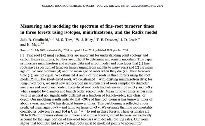 The age of fine-root carbon in three forests of the eastern United States measured by radiocarbon. <i>Oecologia</i> 2001